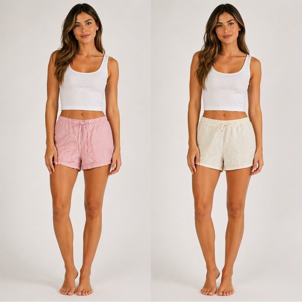 BUNDLE Savage X Fenty Soft Drawstring Lounge Shorts Pink Cream 100% Cotton M